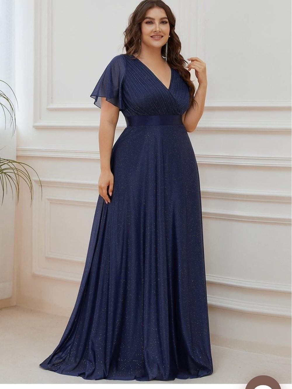Ever Pretty Navy Sparkle V-Neck Maxi Gown